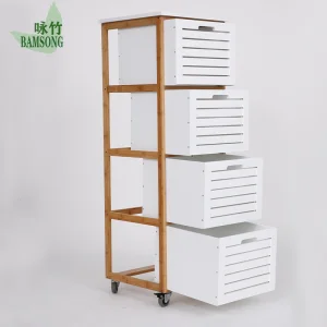 Mobile Bamboo Rolling Cart Storage Cabinet