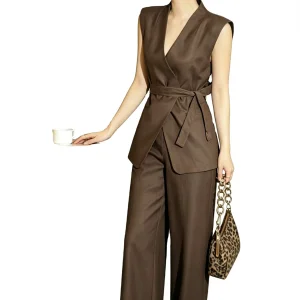 2026 Minimalist Linen Sleeveless Blazer Set