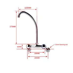 Plumbing Bridge Brass 8-Inch Set Two-Hole Wall-Mounted Kitchen/Lavatory/Bathroom Spout Pot Filler Faucet with Blade Handles