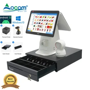 15 Inch All in One POS System Cash Register Android Windows Dual Screen Touch POS Terminal with Printer