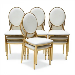 Modern Metal Dining Chair Stackable Banquet Chair for Wedding Hotel Event Party Luxury Upholstered Gold-Plated Round-Back Chair