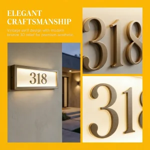 Modern Solar Address Signs &amp; Eco-Friendly House Numbers IP65 Waterproof Solar Powered For Outdoor Wall Mounting