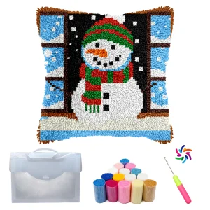 Christmas Snowman DIY Latch Hook Pillow Kit Handcrafted Home Decor Yarn Decoration Craft Gift Material Package Kits