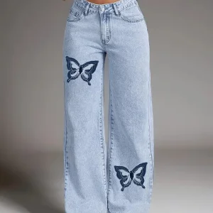Jeans flare femininos personalizados de alta qualidade com bordado, confortáveis e de denim respirável