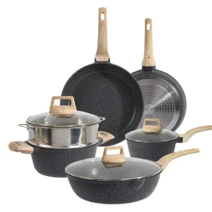 4-Piece Maifan Stone Cookware Set, Household Non-Stick Pot Set, All-in-One Steaming &amp; Frying Pan, High Appearance Kitchen Cooking Set, Induction Compatible, Who
