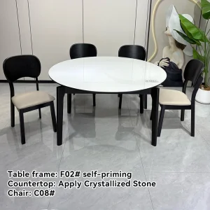 Modern Folding Dining Table Set with 6 Chairs Tempered Glass Top and Solid Wood Frame