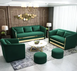 Luxury Modern Metal Green Velvet Sectional Set Living Room Fabric Sofa for Home Furniture Design