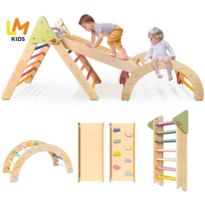 LM KIDS Pickler Triangle Rocker Baby Climbing Toys Indoor Baby Play Gym With Mat Wood Baby Toys 2-4 Year