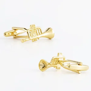 OEM Men's Business Shirt Golden Plated Metal Cufflinks with Cornet Musical Instrument Shape CL0142-G Factory, Exporter