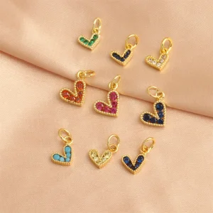 Wholesale Heart-Shaped Jewelry Kit Gold-Tone Zircon Charms