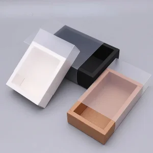 Good Kraft Paper Gift Boxes Clear PVC Window Delicate Drawer Display