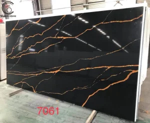 Wonderful Black Calacatta Marble Quartz Stone with Gold Veins for Worktop