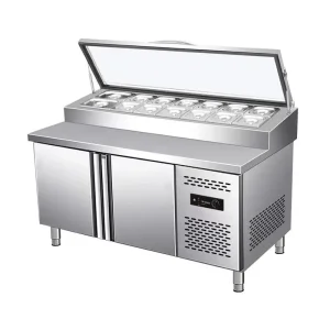 Commercial Pizza Prep Table with Refrigerated Storage and Cutting Board