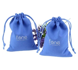 Blue Velvet Suede Jewelry Pouch with Silver Logo