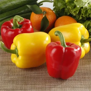 Pimiento verde congelado en porciones individuales, pimiento rojo y amarillo en cubos