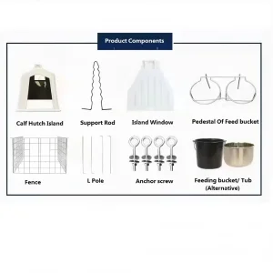 Dairy Farm Calf Living House with Fence and Feeding Bucket Hutch