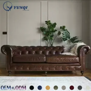 Foshan Luxury Modern Furniture Factory Living Room Leather Sofa Set Furniture Chesterfield Genuine Leather Sofa