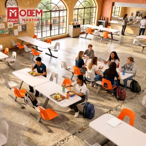 MINYI PANCA Wholesale Factory Dining Hall Cafeteria Tables &amp; Chair 4 Seat Dining Chair Set Dining Table &amp; Chairs Staff Students