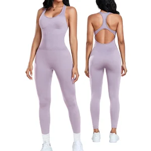 Roupas de Yoga para Fitness Feminino, Macacão Justo Sexy com Sutiã Almofadado