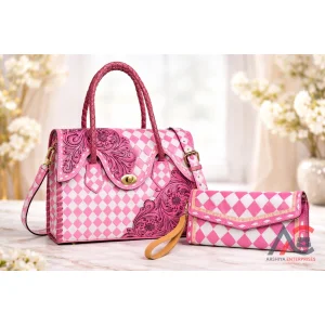 2026 Luxury New Pink & White Checkered Leather Tote Bag