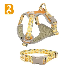 Customized Printing Breathable No Pull Pet Dog Harness with Matching Collar