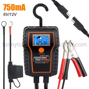 LCD Display Portable 12V 750mA Motorcycle Smart Car Battery Charger Trickle Charger Maintainer with Battery Tester Function