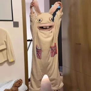 Pijamas de macacão grossos e quentes, de estilo cartoon e excêntricos, com forro de fleece coral para o inverno, podem ser usados como roupa externa ou de descanso