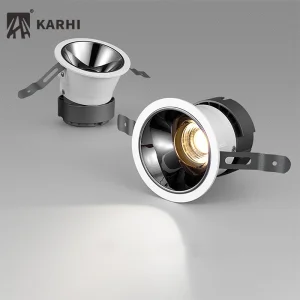 Karhi Narrow Trim Die-Casting Aluminium Cutout 55 8W Black Chrome White Baffle Light Led Cob Downlight Adjust Down Lights Design