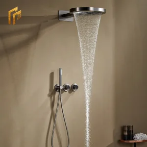 Factory Direct Price Luxury Bathroom Brass Gun Gary Rain Waterfall Concealed Wall Mounted Mixer Bath Rain Shower Faucet Set