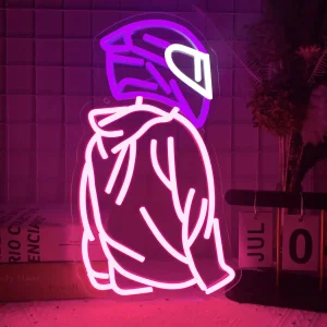 Motorcyclist Neon Sign 8.6"L×14.9"W (21.8×37.9cm) - Dimmable Motorcycle Helmet Neon Light, USB Powered Garage Decor for Man Cave Auto Repair Shop