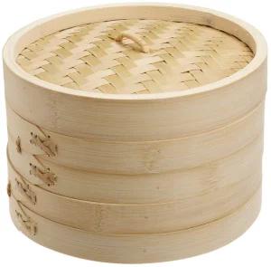 Chinese Bamboo Steamer Steaming Basket for Vegetable Seafood Dim Sum Dumpling Bun Egg , 12-inch