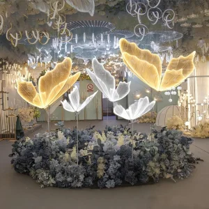 White Butterfly LED Waterproof IP55 Rated Adjustable Height Romantic Hanging Floor Lamp Premium Wedding Ceiling Decoration