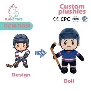 High Quality Custom Made Anime Plush Toy Premium Cotton Doll Humanoid Character Mascot Designer Ice Hockey Player Art Toy