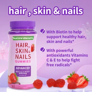 ODM/OEM Natural Hair Skin Nails Gummy Supplements Vitamin C Biotin Collagen Keratin Anti-Aging Beauty Support Adult Use