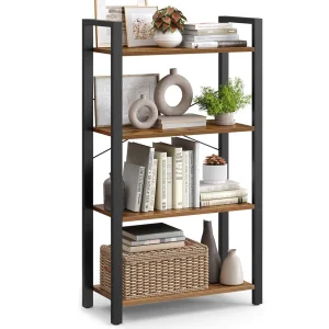 Modern 4-Tier Bookshelf with Eco-Friendly Metal Steel Frame Bookcase Rack for Living Room Home Office or Study