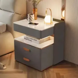 Modern Luxury Three-Layer Bedside Table Cheap Price Smart Bedside Table with Safe