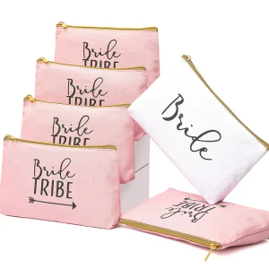 Custom Canvas Bride Cosmetic Bag Best Friend Gift Bridesmaid Makeup Bag With Zipper