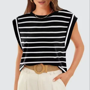 Summer Tops Collection Women's Striped Round Neck Loose ShortSleeve Camisole 2025 Ladies Tops for Women Fashion Women's Clothing