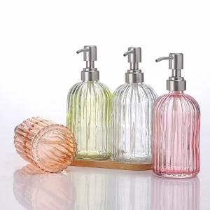 Screen Printed 400ml Round Glass Liquid Soap Dispenser Pump Bottle for Cosmetic