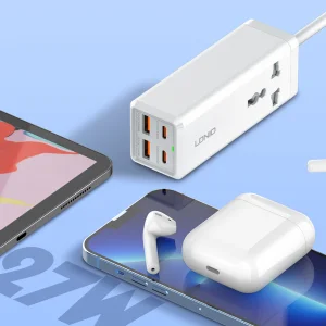 Ldnio Sk1495 Plugue UK 2500W Régua de Energia de Mesa com 2 USB-C &amp; 2 USB-a 65W Alta Potência - Extensão de Múltiplas Tomadas com Proteção contra Sobretensão