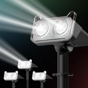 New Solar Spot Lights Outdoor Waterproof Bright 30H Runtime Solar Powered Landscape Lighting Wall Spotlights for Garden Decor