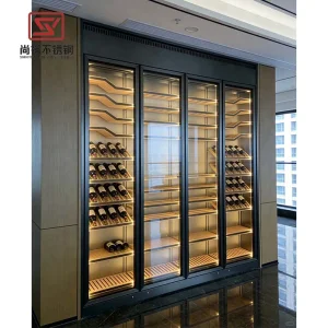 Elegant Stainless Steel Whiskey Display Cabinet with LED Lighting