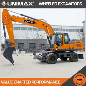 Free Shipping Unimax Ew75u Ew95u Ew145u Ew215u 20.5 21.5 6 7 Ton Small Wheel Digger for Sale Mini Bucket Wheel Excavator Rubber Tire Excavator on Wheels