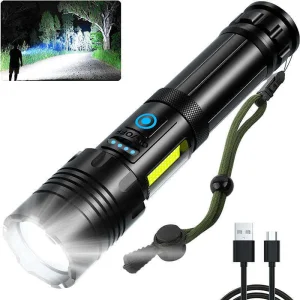 USB Rechargeable Aluminum COB LED Tactical Flashlight Torch