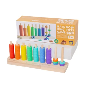 Wooden Rainbow Stacking Rings Toy Montessori Educational Color Sorting Game 70PCS Wood Ring Stacker