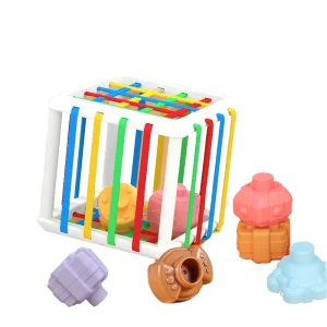 Baby Shape Sorter Toy - Montessori Sensory Stacking Rings with 6 Textured Blocks Early Learning Developmental Toy for Infants 6-12 Months, Safe Soft Plastic T
