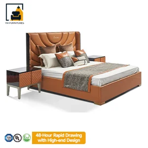 Modern Leather Upholstery Wooden Frame Luxury Twin/Full Size Soft Bed with Storage Drawers
