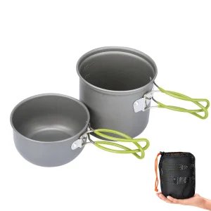 AJOTEQPT Camping Equipment, Outdoor Camping Pots and Pans Set 2PCS Camping Cookware