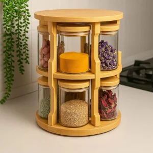 Chenzhu Bamboo Spice Rack Easy Assembly Home Kitchen Spices Spinning Rotating Shelf Bottle Holder Kitchen Accessories