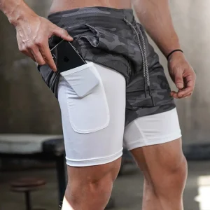 Running Breathable Men 2 in 1 Layers Sports Track Tissue Workout High Waist Gym Shorts With Pockets